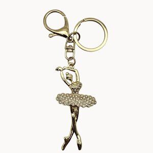 Gold-Tone Key Chain/Ring Ballerina Dancer Girl Sparkly Gift Womens Teens Preppy
